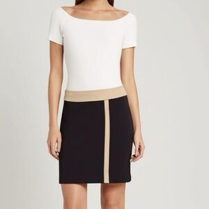 Amelia Colorblock Stripe Knit Mini Pencil Skirt Espresso Brown Cream 8 Office